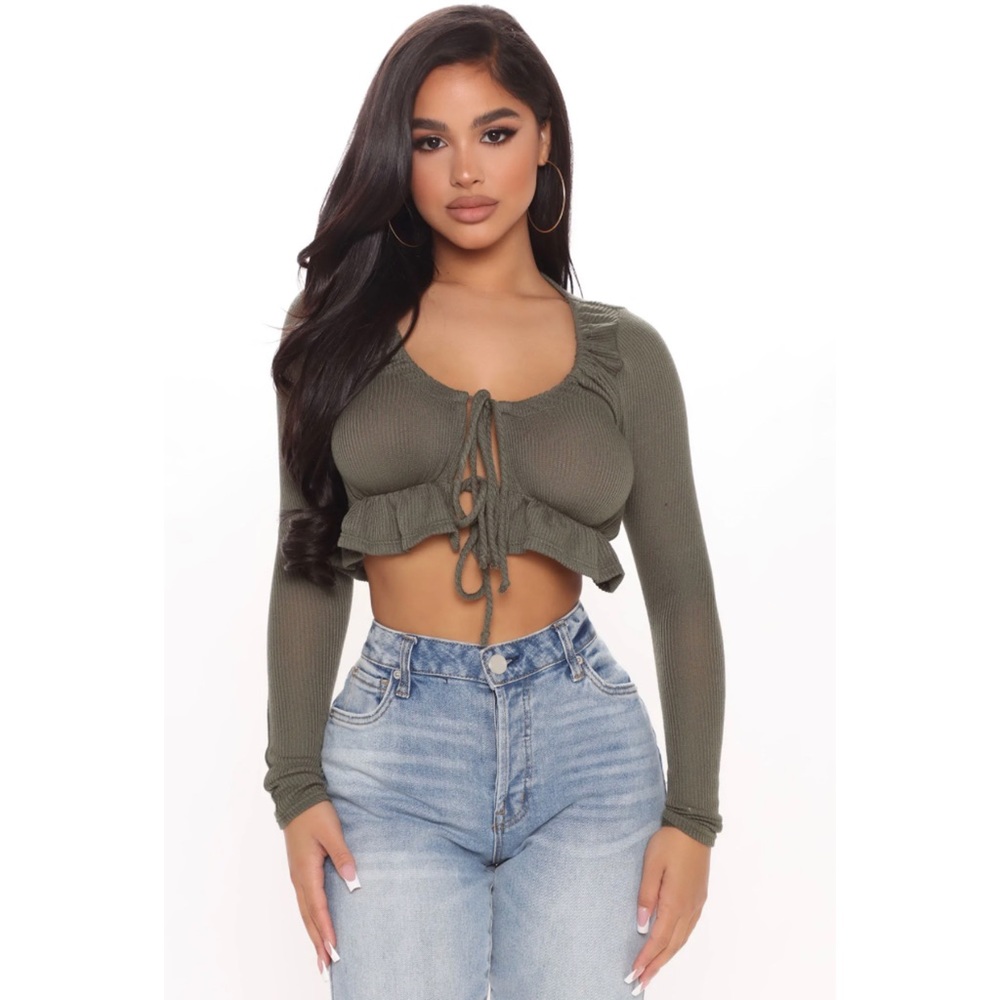 Tie Front Top - Olive